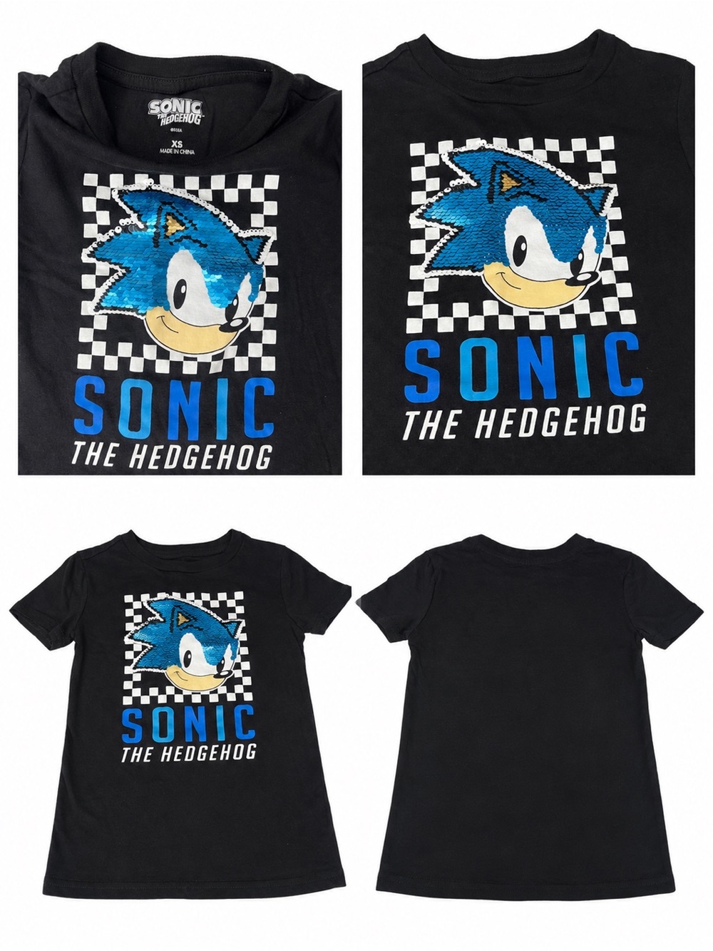 Target Black Tee with Blue Sequin Sonic Graphic